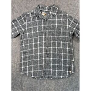 Free Planet Womens Gray White Grid Flannel Shirt Small Long Sleeve Button Down